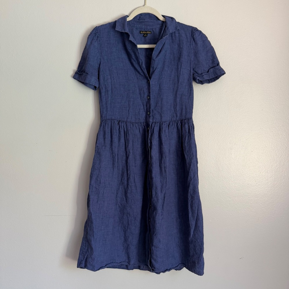 Brooks Brothers 100% Linen Button Front Short Sleeve Midi Shirt Dress Size 2
